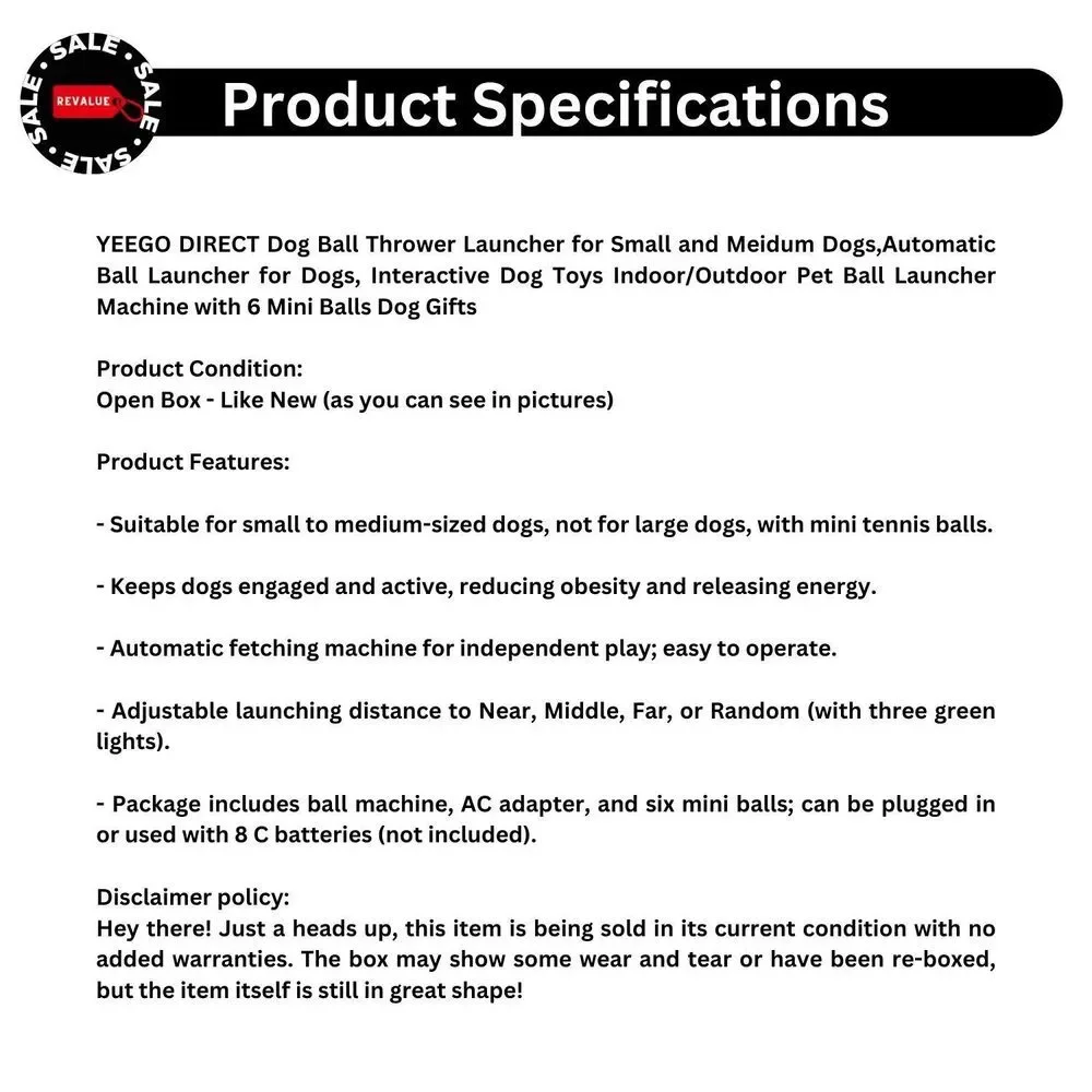 YEEGO‎ Automatic Dog Ball Launcher Thrower for Small Medium Dogs Indoor Outdoor